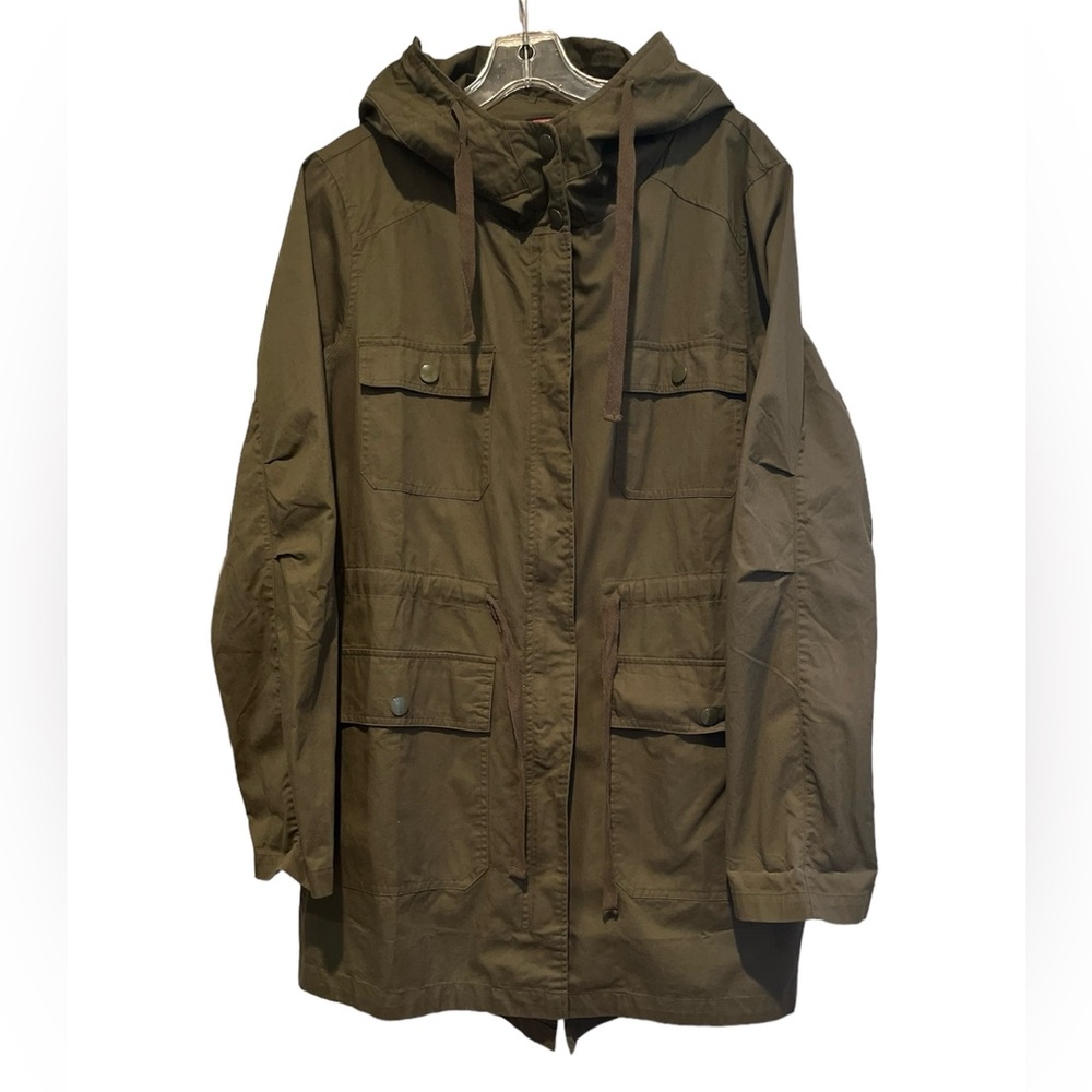Charlotte Russe Womens COTTON Olive Army Green Hoodie Trench Coat Jacket Large